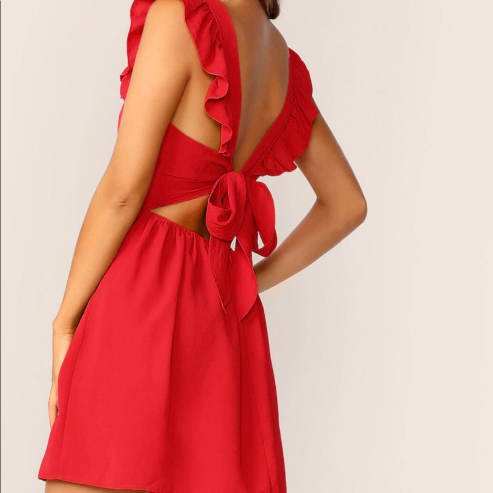 tie back red dress